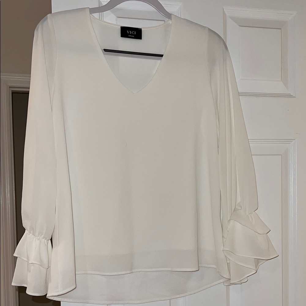 VICI Women's White Ruffle Sleeve Top
